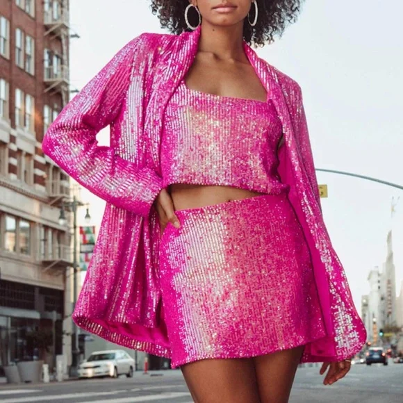 NEW Show Me Your Mumu Dance Blazer Disco Pink Sequins Size Medium - Picture 6 of 14